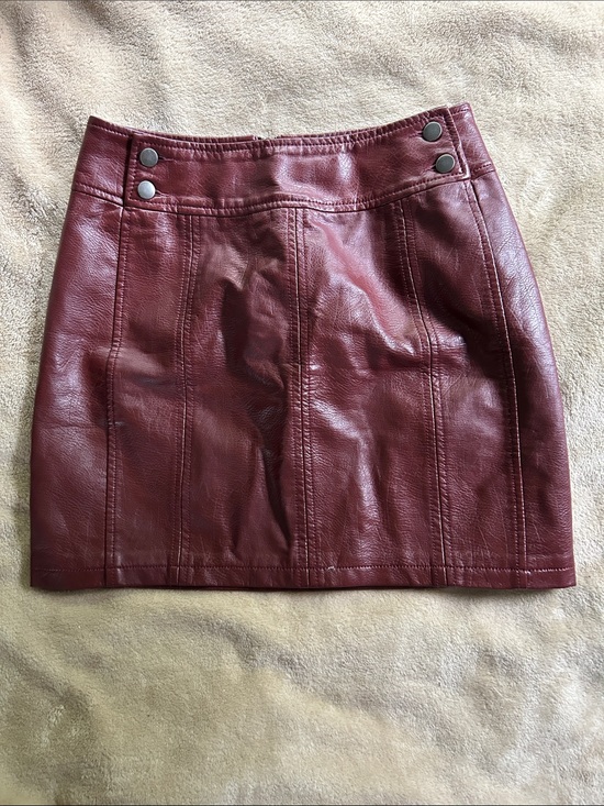 Free People Dresses & Skirts - Free People Wine Faux Leather Mini Skirt with Snap Details